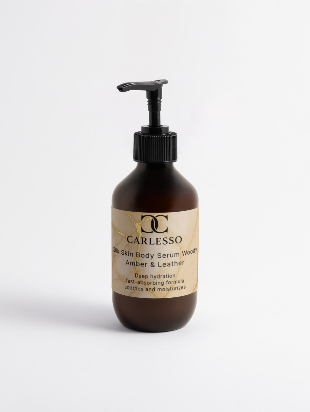 Seidenhaut-Körperserum, holziger Amber und Leder