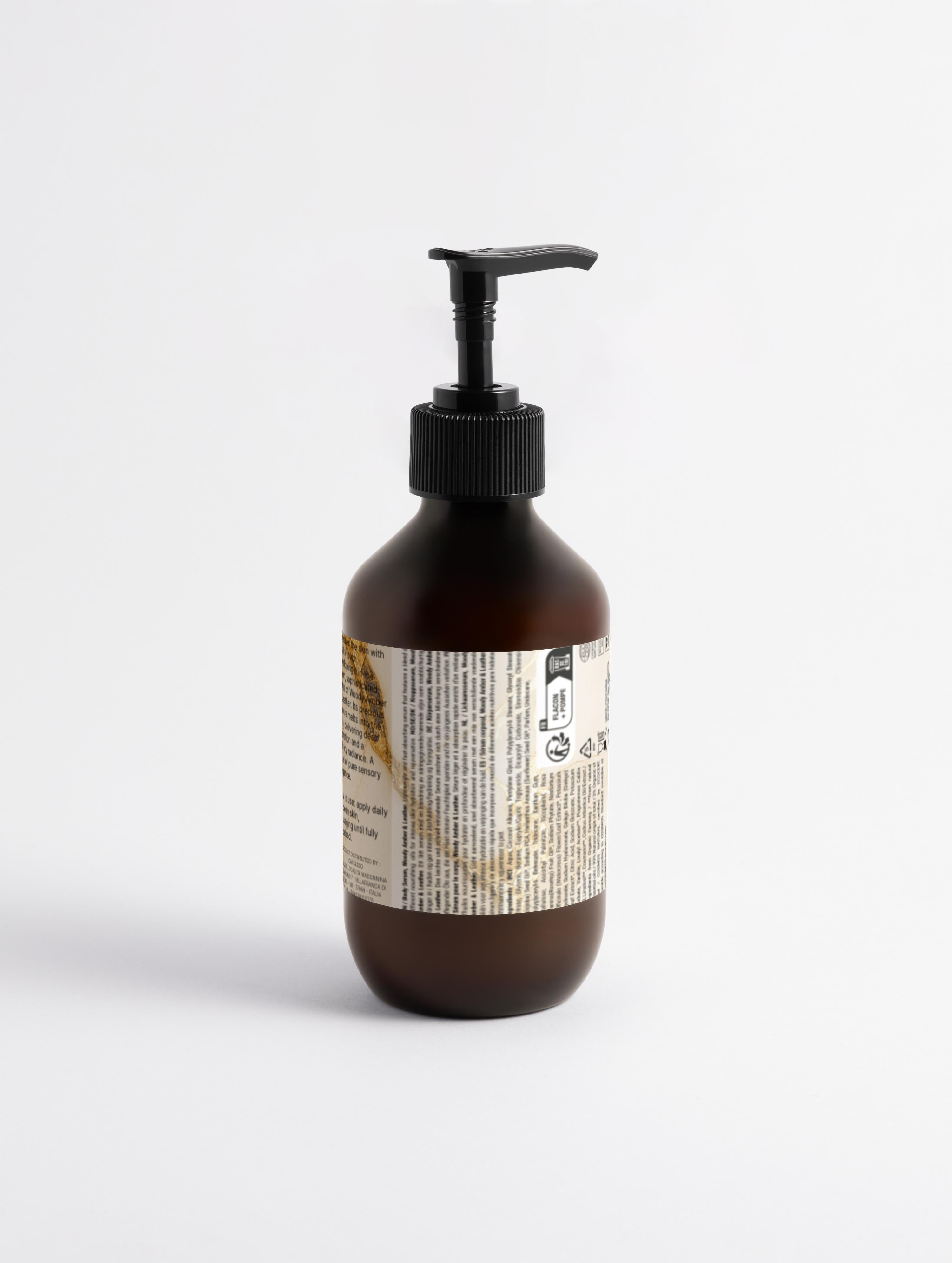 Seidenhaut-Körperserum, holziger Amber und Leder